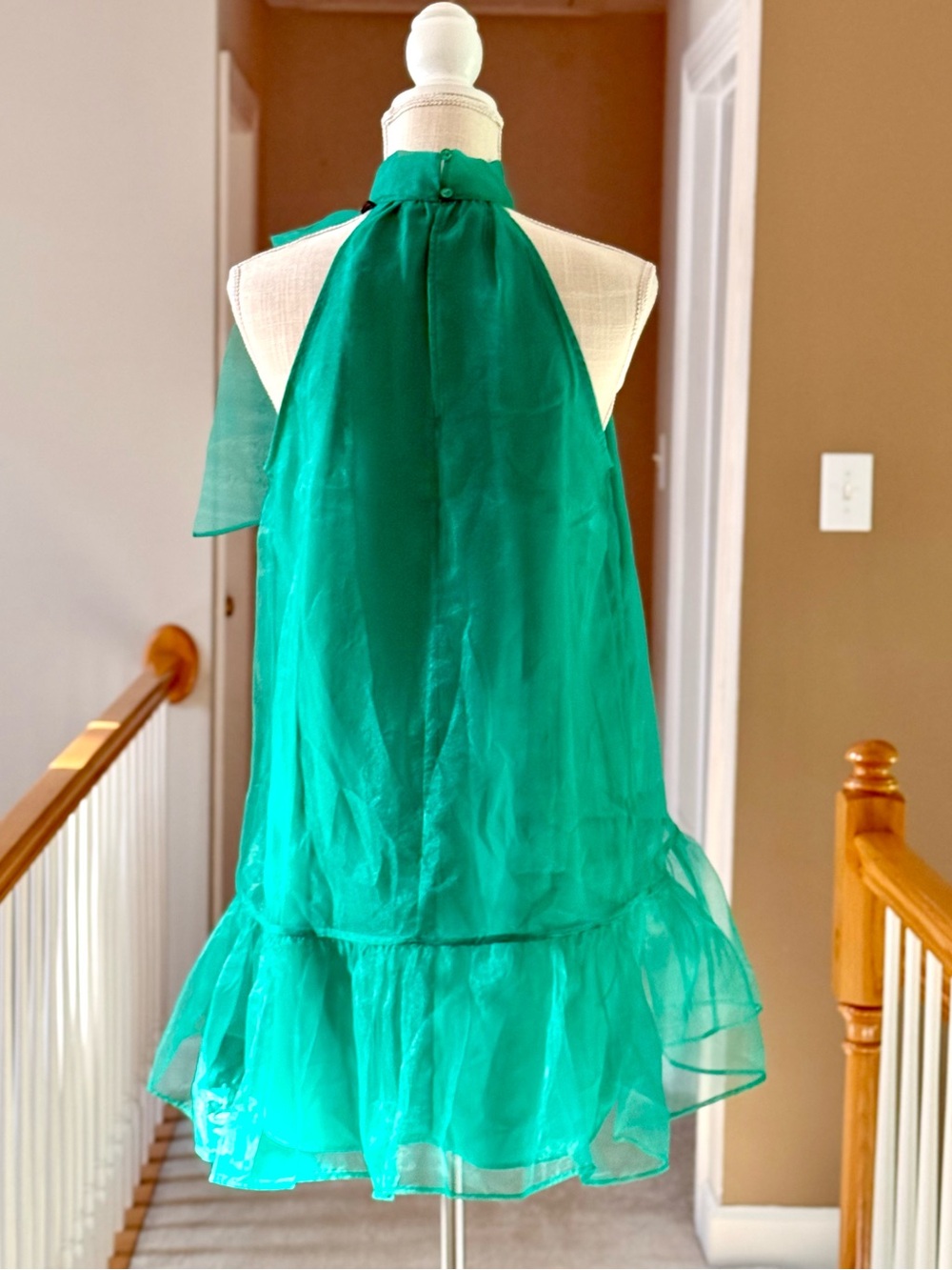 Maeve by Anthropologie Organza Bow-Neck Kelly Green Halter Tie Mini Dress - Picture 5 of 10